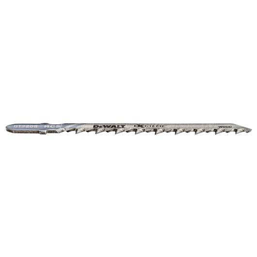 DEWALT DT2209 jigsaw blade for wood, metal construction, close-up on a white background.