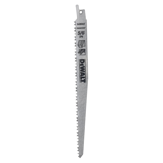 DEWALT DT2352 reciprocating saw blade, silver color, marked with specifications and logo.