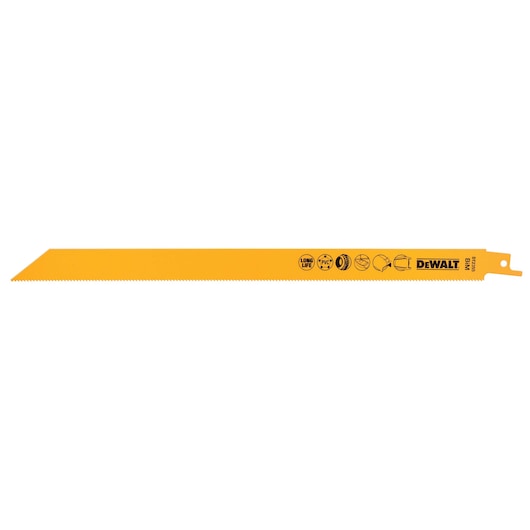 Yellow DEWALT DT2355 saw blade for cutting, featuring product icons and logo on the side.