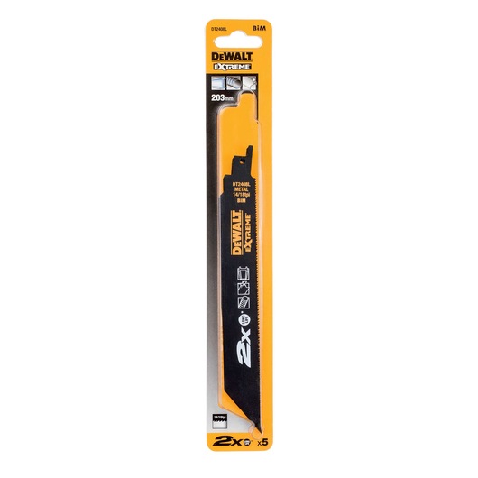 DEWALT DT2408L Extreme reciprocating saw blade, 203mm, metal cutting, in retail packaging.