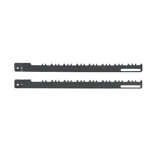 Two DEWALT DT2960 reciprocating saw blades with jagged teeth, shown on a white background.