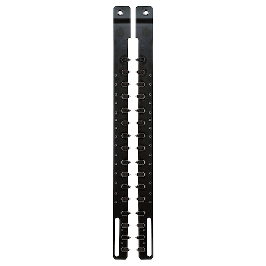 Black metal hedge trimmer blade with multiple teeth for cutting, shown vertically on a white background.