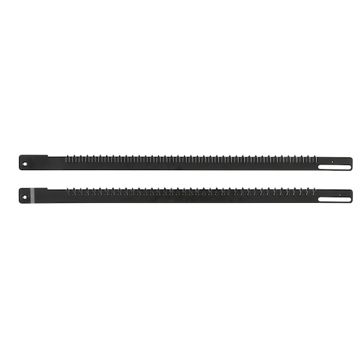 Two black replacement blades with teeth, shown side by side on a white background.
