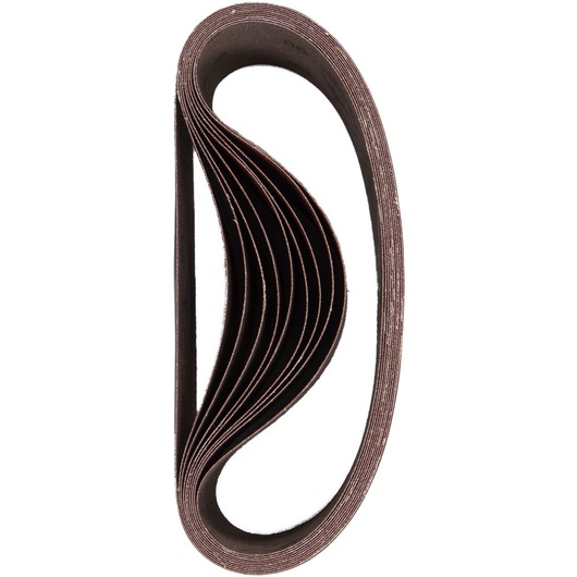 A stack of DEWALT sanding belts rolled and layered, shown from the side against a white background.