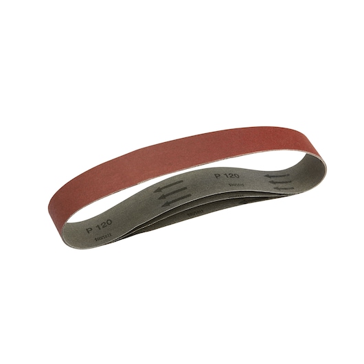 A DEWALT sanding belt, brown with P120 grit marking, used for smoothing surfaces.