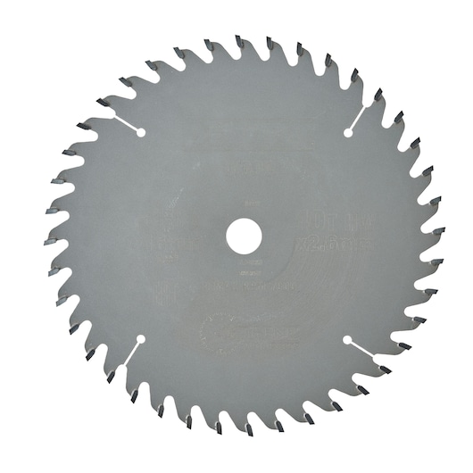A DEWALT DT4063 circular saw blade with sharp teeth, shown against a white background.