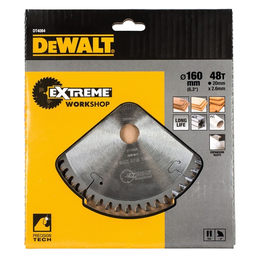 DEWALT DT4084 160mm 48T saw blade for wood, plywood, chipboard. PrecisionTech, Extreme Workshop series.