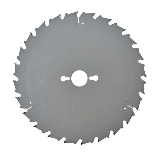DEWALT circular saw blade for wood, model DT4202, with sharp teeth and a central mounting hole.
