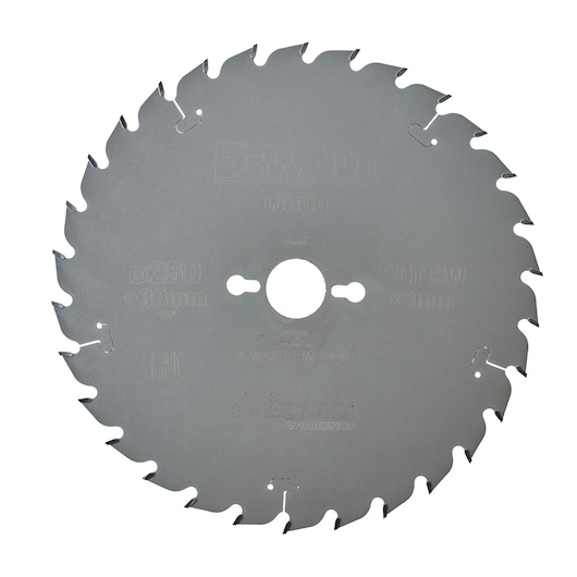 DEWALT DT4226 circular saw blade with sharp teeth for wood cutting, diameter 250mm shown.