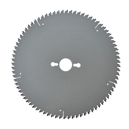 A large circular saw blade with multiple teeth and a central mounting hole, designed for cutting wood or other materials.