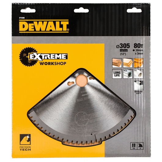 DEWALT DT4288 Extreme Workshop circular saw blade, 305mm diameter, 80 teeth, in packaging.