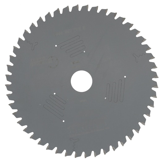 Round DEWALT saw blade with sharp teeth and a central hole, used for cutting materials.