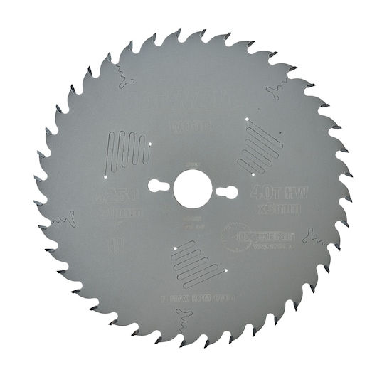 DEWALT DT4322 circular saw blade for wood with 40 teeth and 250 mm diameter.