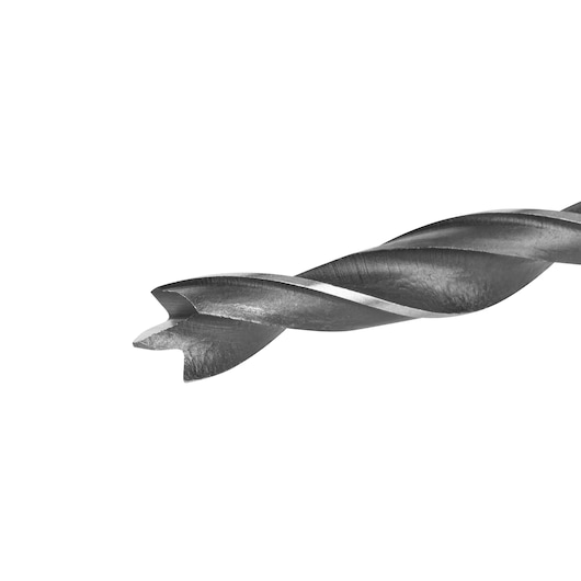 Close-up of a DEWALT twist drill bit with a sharp tip, used for drilling into surfaces.