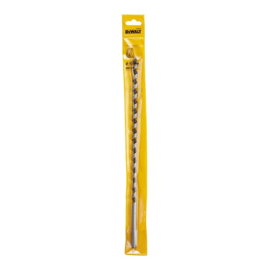 Packaged DEWALT drill bit, DT4634, in yellow plastic sleeve, designed for masonry and concrete drilling.