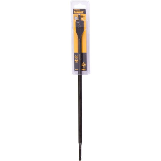 DEWALT DT4786 extreme flat wood drill bit with packaging, showing a long black shaft and a flat tip, size 22 mm.