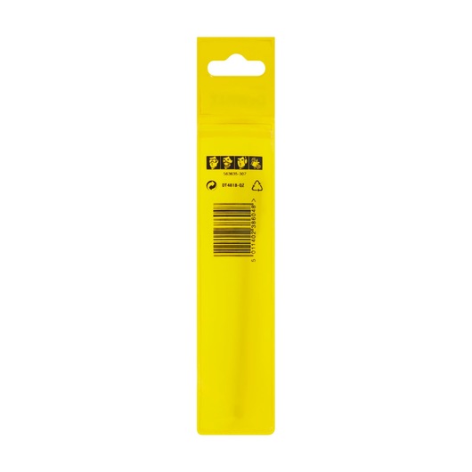 Back view of DEWALT DT4818 yellow packaging with barcode and safety icons.