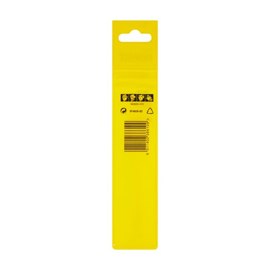 Back view of a DEWALT DT4828 yellow package with barcode and safety icons.