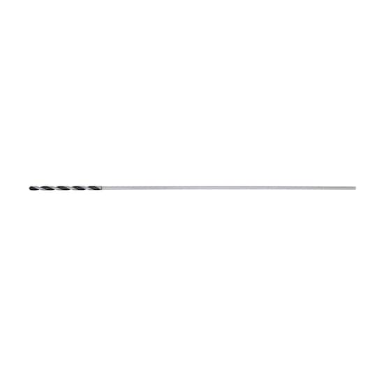 A long metal drill bit with a spiral tip, shown on a white background.