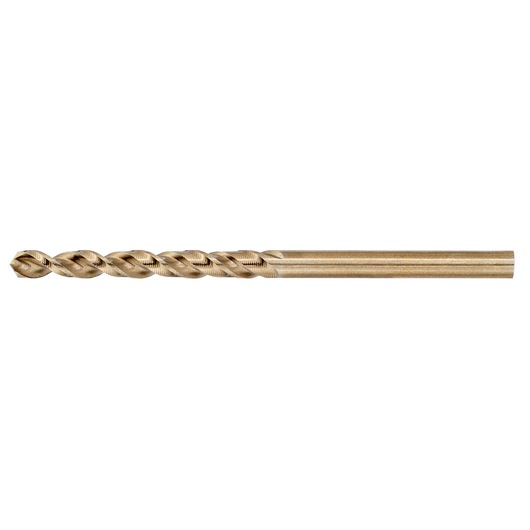A single gold-colored metal drill bit with spiral grooves, shown against a white background.