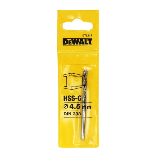 DEWALT DT5212 4.5mm HSS-G drill bit in yellow packaging, suitable for metal drilling.