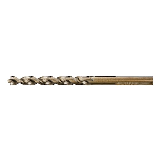 Single metal drill bit with spiral design, suitable for use in power tools and construction drilling tasks.