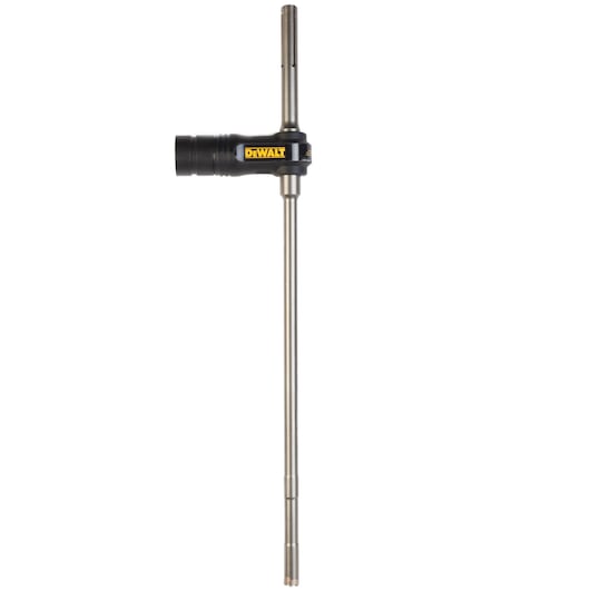 DEWALT long metal drill bit with side handle, used for masonry and concrete drilling applications.