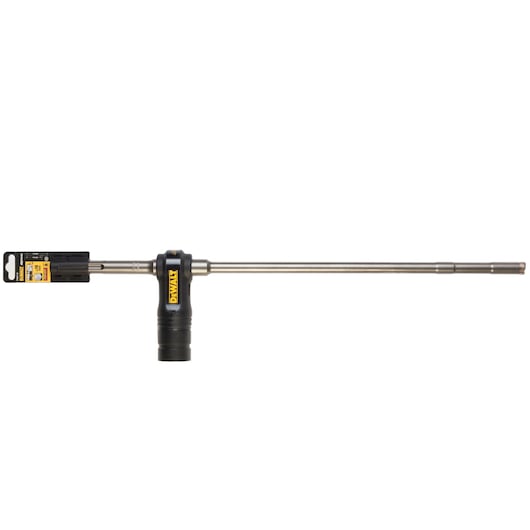 DEWALT metal drill attachment with handle and label, shown horizontally on a white background.