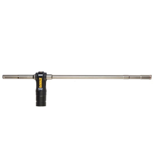 A DEWALT long drill bit with an attachment, shown horizontally on a white background.