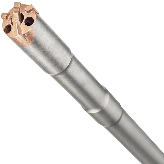 Close-up image of a DEWALT DT60232 drill bit, showing its metallic body and detailed cutting tip on a white background.