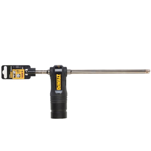 DEWALT DT60340 drill attachment with black grip and long metal shaft, shown against a white background.