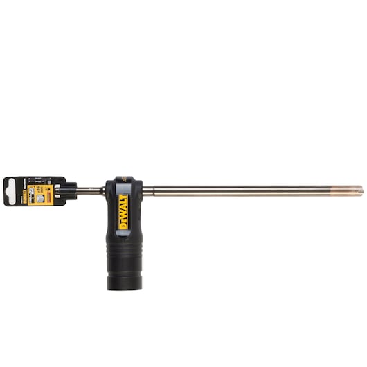 DEWALT DT60342 drill bit for SDS-plus system, shown upright with packaging label attached to one end.