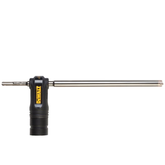 DEWALT DT60343 depth stop and side handle attachment for power tools, with metal rod and black grip.