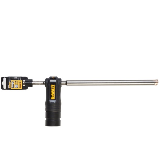 DEWALT DT60343 rotary hammer drill bit with black handle and metal shaft, shown against a white background.