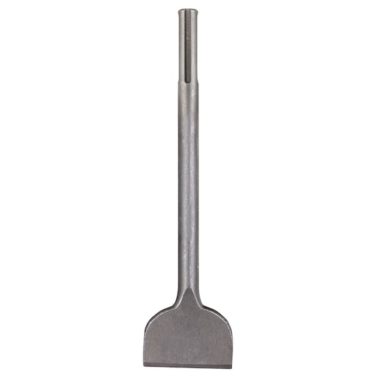 Steel SDS chisel bit for demolition, featuring a flat wide blade and cylindrical shank for power tool use.