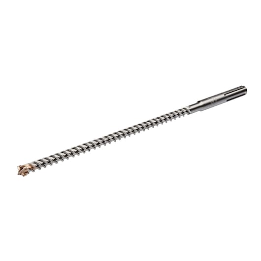 A DEWALT SDS Max rotary hammer drill bit with a spiral flute and carbide tip, designed for heavy-duty drilling in concrete and masonry, shown against a white background.