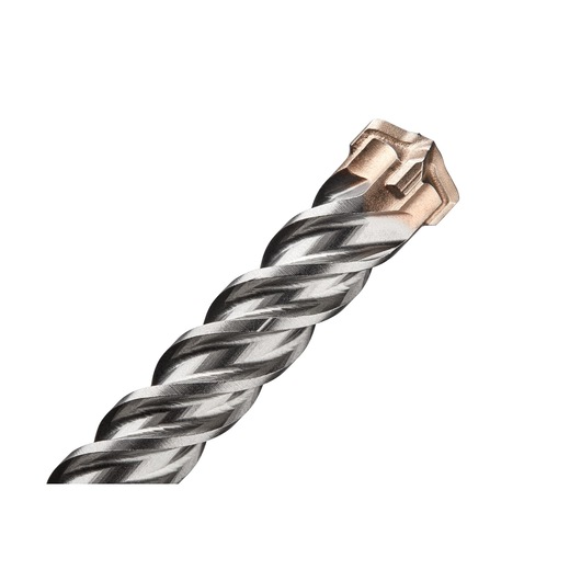 Close-up image of a DEWALT DT60800 masonry drill bit with a twisted metal shaft and carbide tip, designed for drilling into concrete and stone.