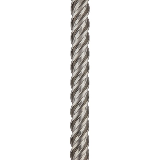 Close-up image of a metal drill bit with a spiral fluted design.