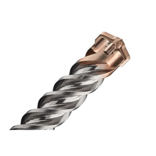 Close-up image of a DEWALT DT60830 drill bit, featuring a twisted metal shaft and a copper-colored, multi-edged tip designed for masonry drilling.
