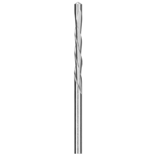 Straight metal drill bit with spiral flutes, shown vertically on a white background.