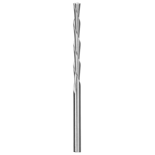 Silver DEWALT metal drill bit with spiral flutes, shown vertically against a plain white background.