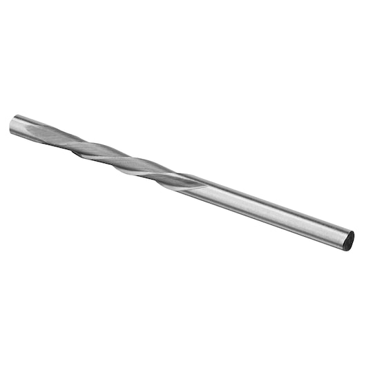 Metal twist drill bit, cylindrical shape, used for drilling. Shown isolated on white background.