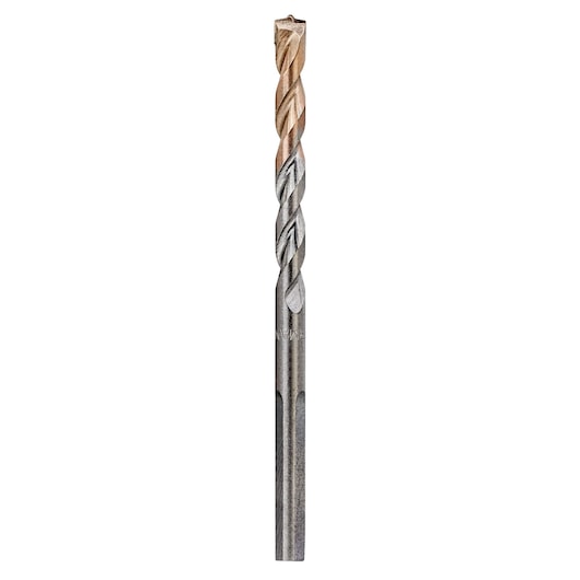 A single metal masonry drill bit with a spiral flute design shown upright against a white background.