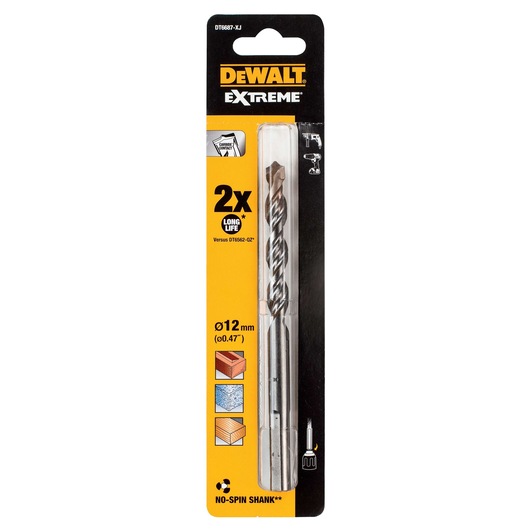 DEWALT Extreme drill bit DT6687, 12mm size, in retail packaging for masonry, brick and concrete applications.