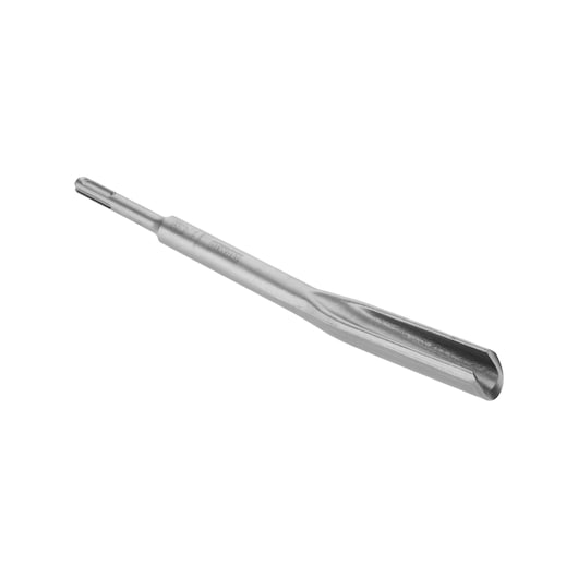 Metal SDS chisel tool attachment with a smooth, scooped blade, shown on a plain white background.