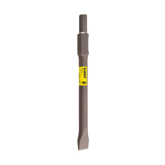 DEWALT DT6809 flat chisel for demolition work, steel, hexagonal shank, with yellow label.