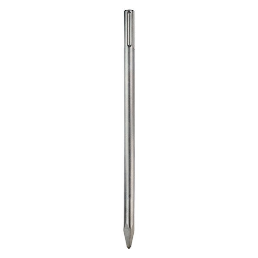 A pointed steel chisel bit with an SDS connection end, suitable for use with rotary hammers for breaking and chiseling applications.