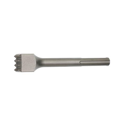 A DEWALT DT6838 bush hammer chisel with an SDS-plus shank and a serrated square head, designed for masonry and stone finishing tasks.