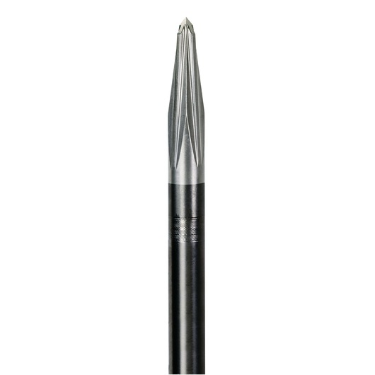 Close-up of a DEWALT DT6888 black and silver metal masonry chisel tool with a fluted tip.