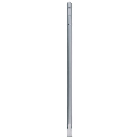 Long, flat DEWALT chisel for use with power tools, shown vertically against a white background.